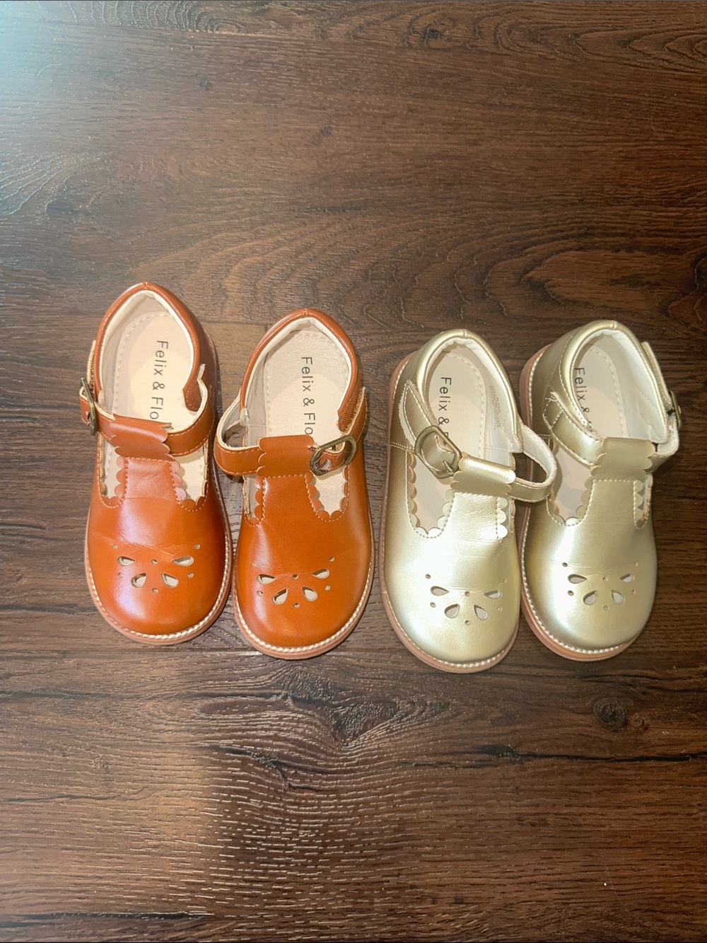 Felix & Flora Kids' Size 8 Mary Jane Shoes - Lot 2 Tan and Gold